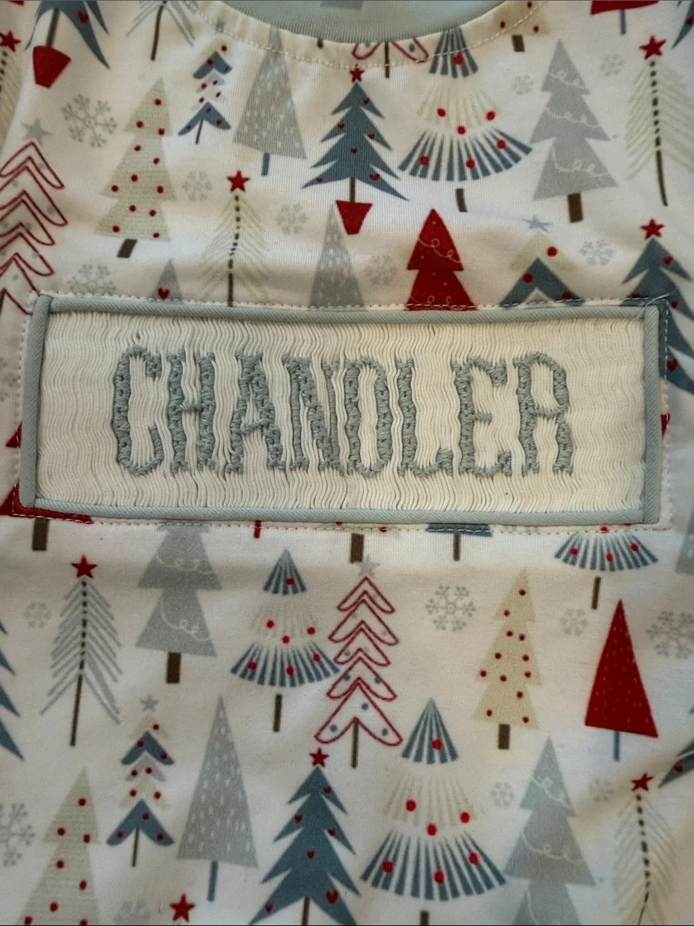 Personalized Kids One-Piece Footie Pajamas in Red, Gray & Cream - Chandler